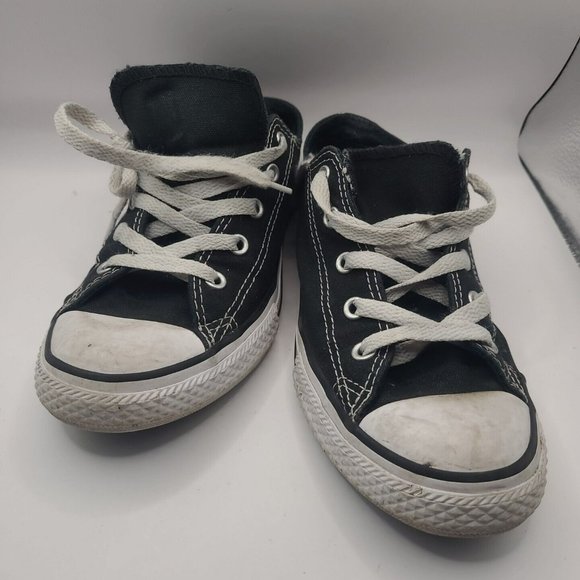 Converse All Star Floral Double Tongue Youth Sneakers Size 2 Black Canvas - Picture 2 of 6